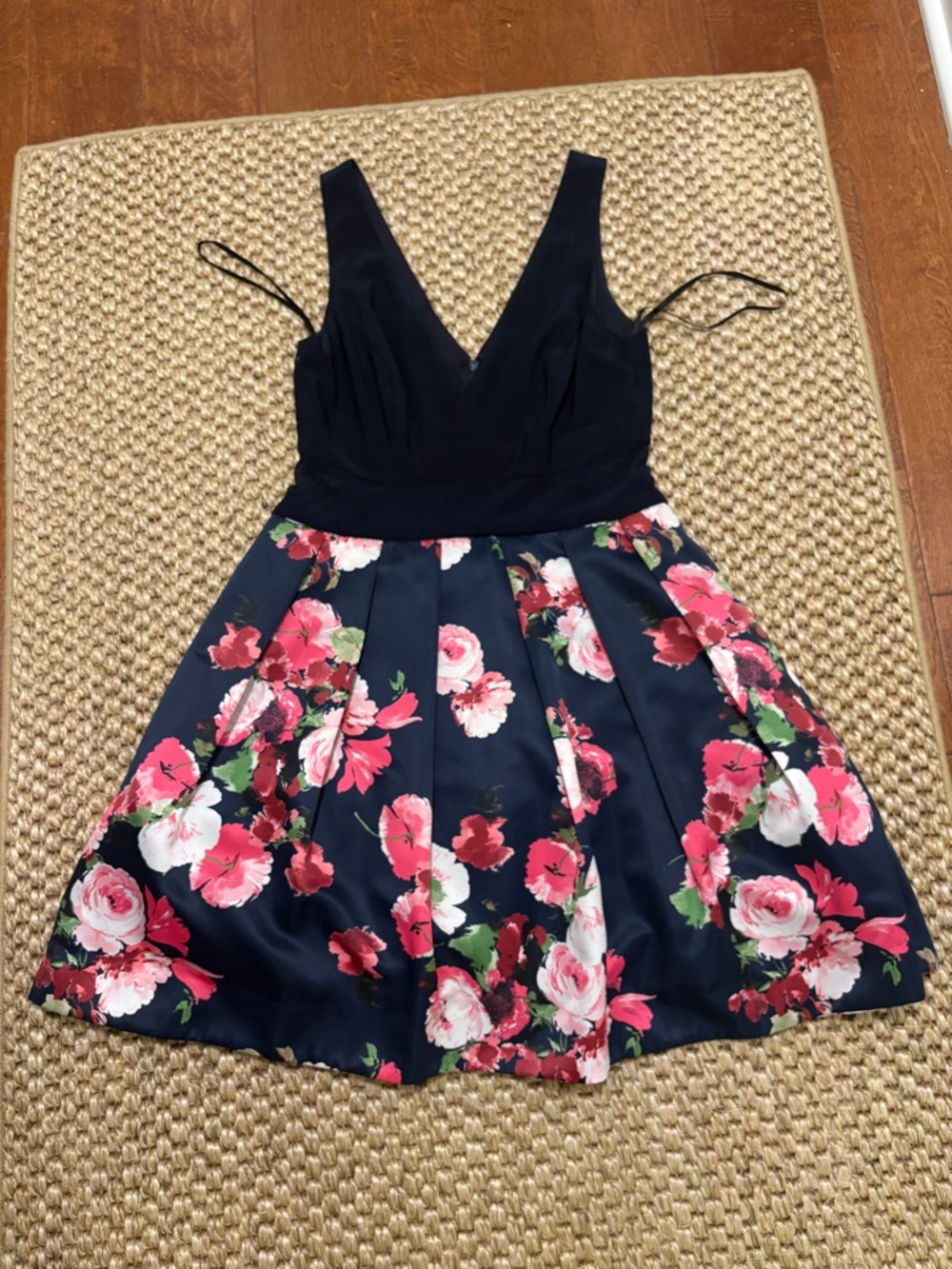 Xscape Navy Fit-and-Flare Floral Mini Dress - Size 10 - Picture 4 of 7